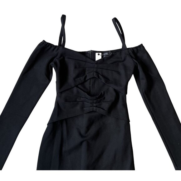 Oliveaceous Black Off-Shoulder Long Sleeve Sexy Midriff Cutout Mini Dress S NWT - Picture 2 of 8